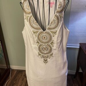 Lilly Pulitzer Gabby White Dress with Gold Embroidery